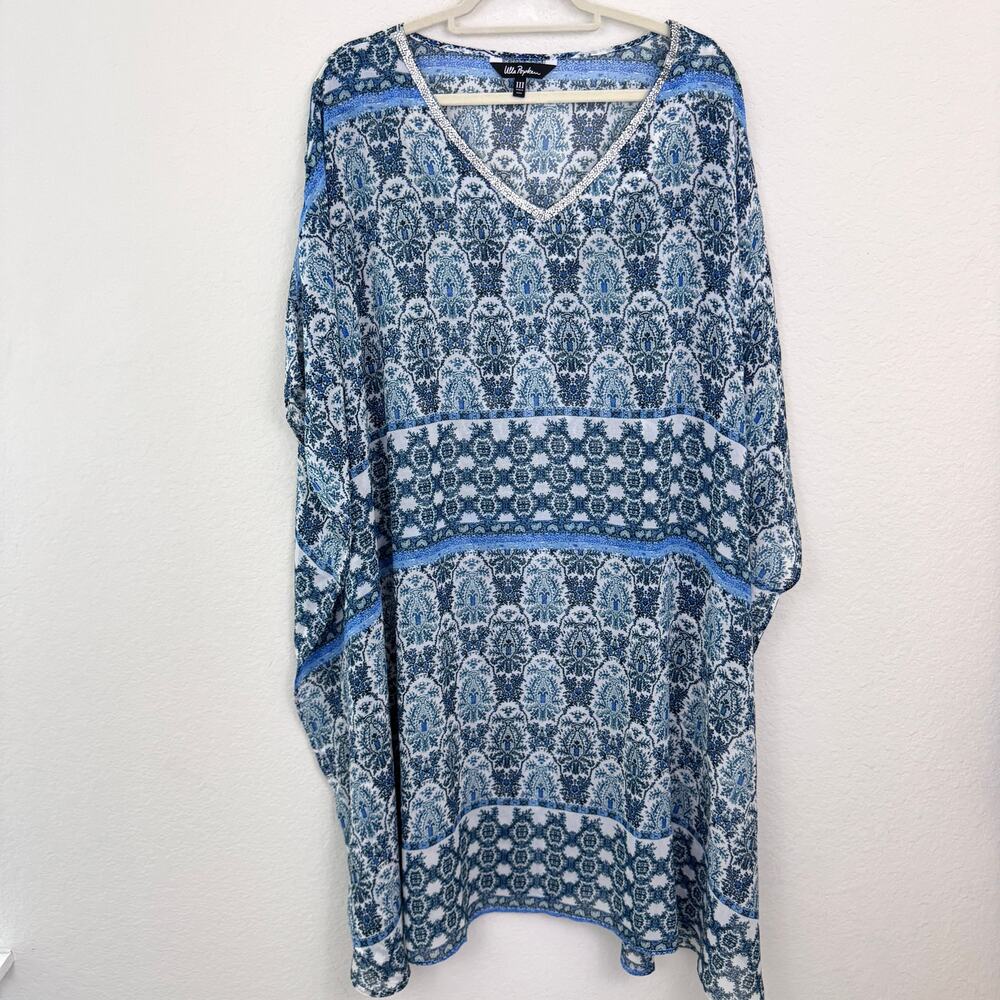 Ulla Popken Womens Kaftan Caftan Top Cover Up Size 24 - 28 Sheer Flowy Metallic